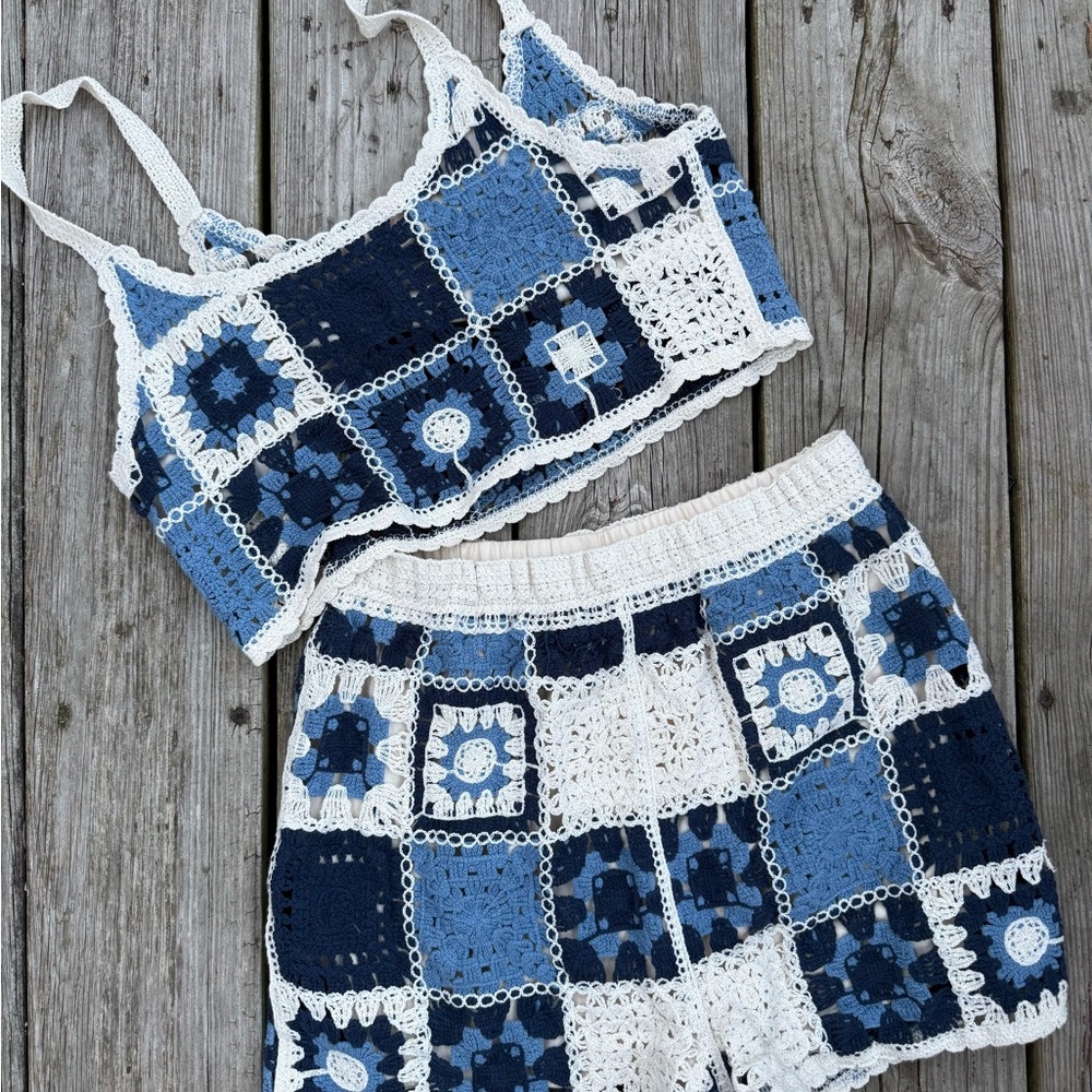Rebellion High Waist Crochet halter short set